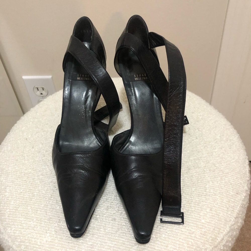 Stuart Weitzman black strappy ankle heels